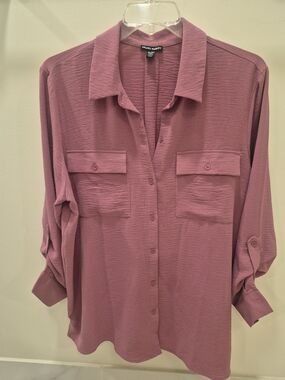 Hilary Radley Button-Front Utility Shirt - Mauve